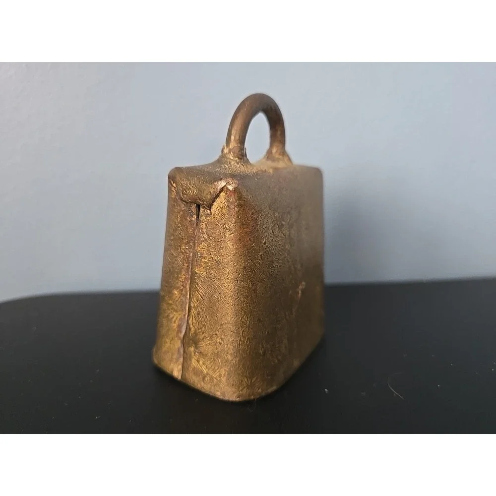 Vintage Brass Cow Bell, Rustic Handcrafted, Fold‎ Over Rivets, 3